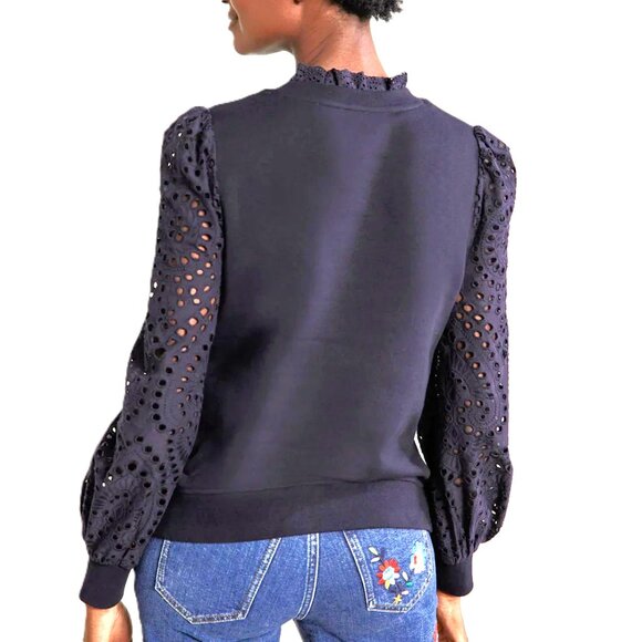 Boden Broderie Blouson Cotton Jersey Knit Sweatshirt Navy 8 - Picture 2 of 9